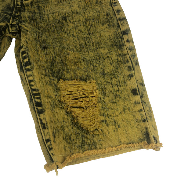 12am Nation Mens Distressed Denim Shorts Size 34 Mustard Yellow Black Acid Wash - Picture 7 of 15